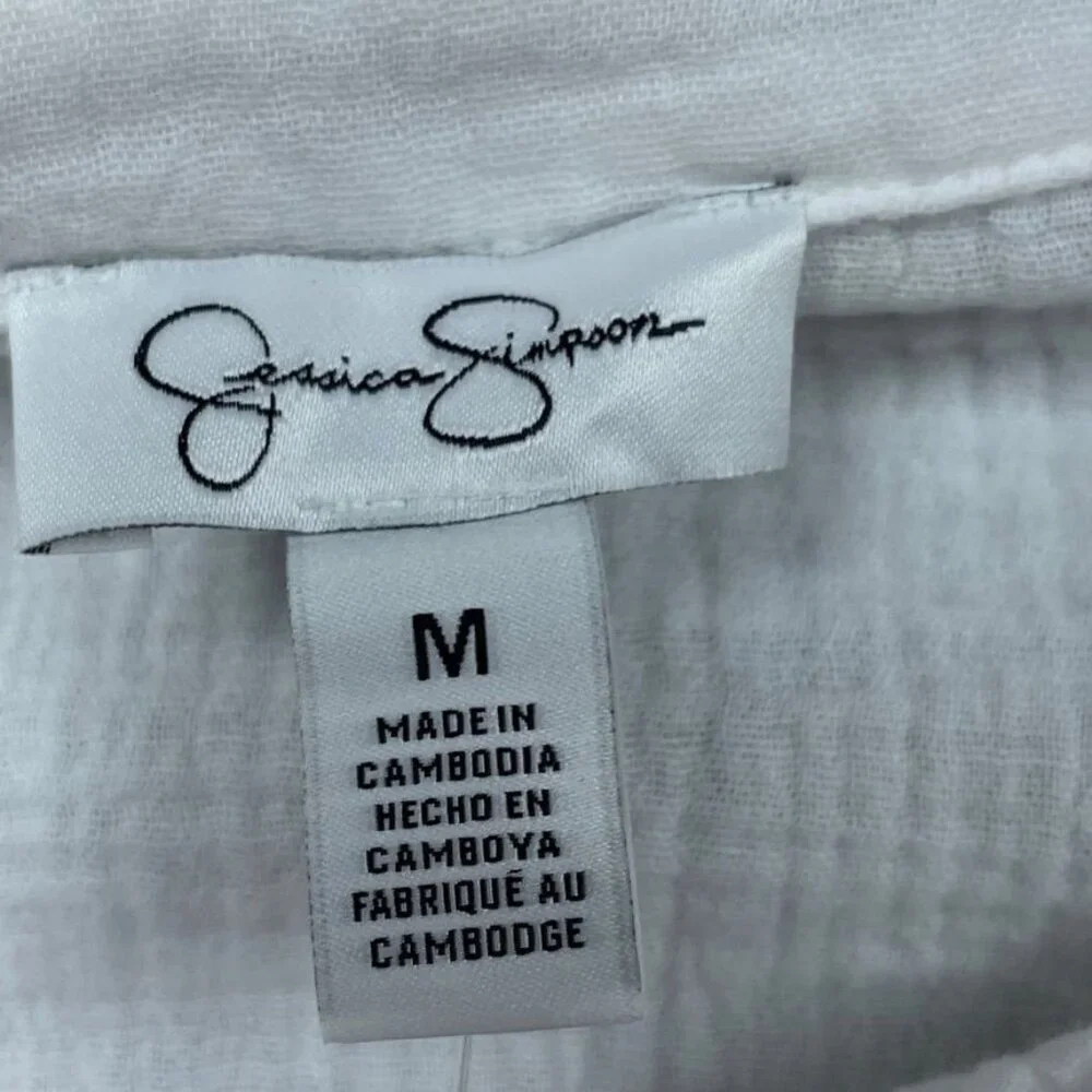 Jessica Simpson Women’s Button Down White Cotton Shirt Medium a1545 - Picture 3 of 6